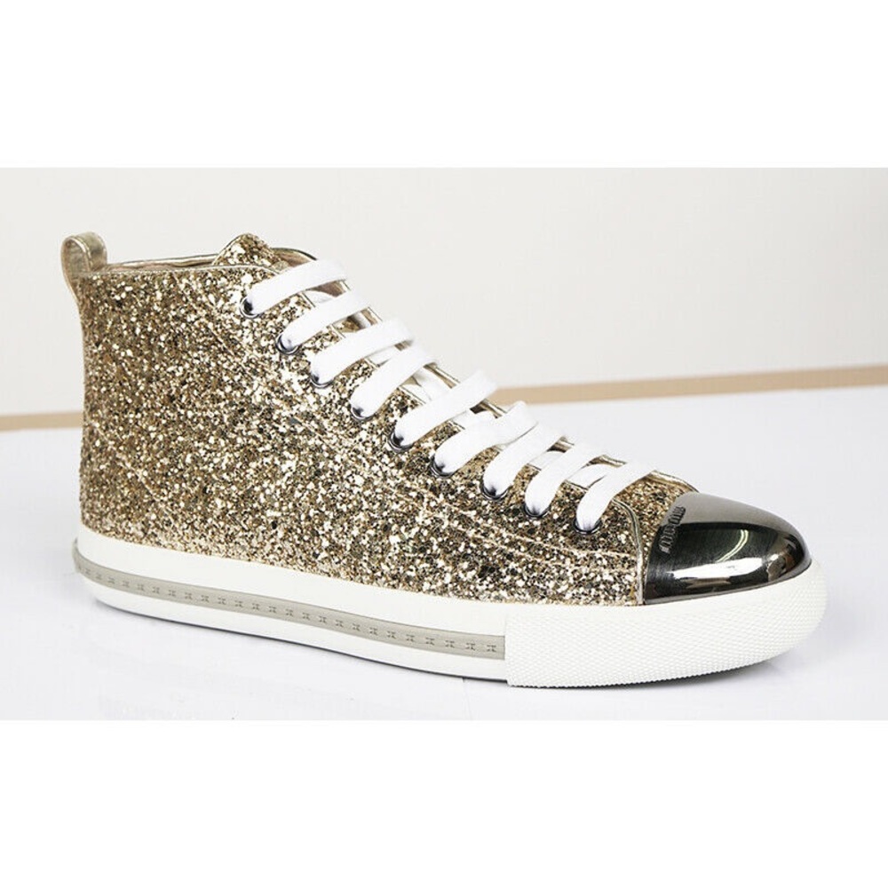 NEW MIU MIU GOLD GLITTER METAL CAP SNEAKERS sz 9
